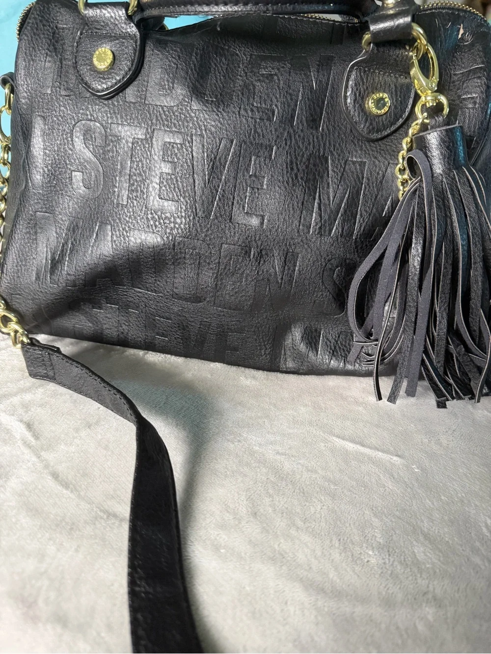 Steve Madden Black Embossed Logo Bowling Bag